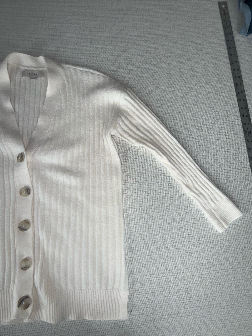 Loft Classic Ivory Ribbed Button-Front Sweater Cardigan - Picture 6 of 6
